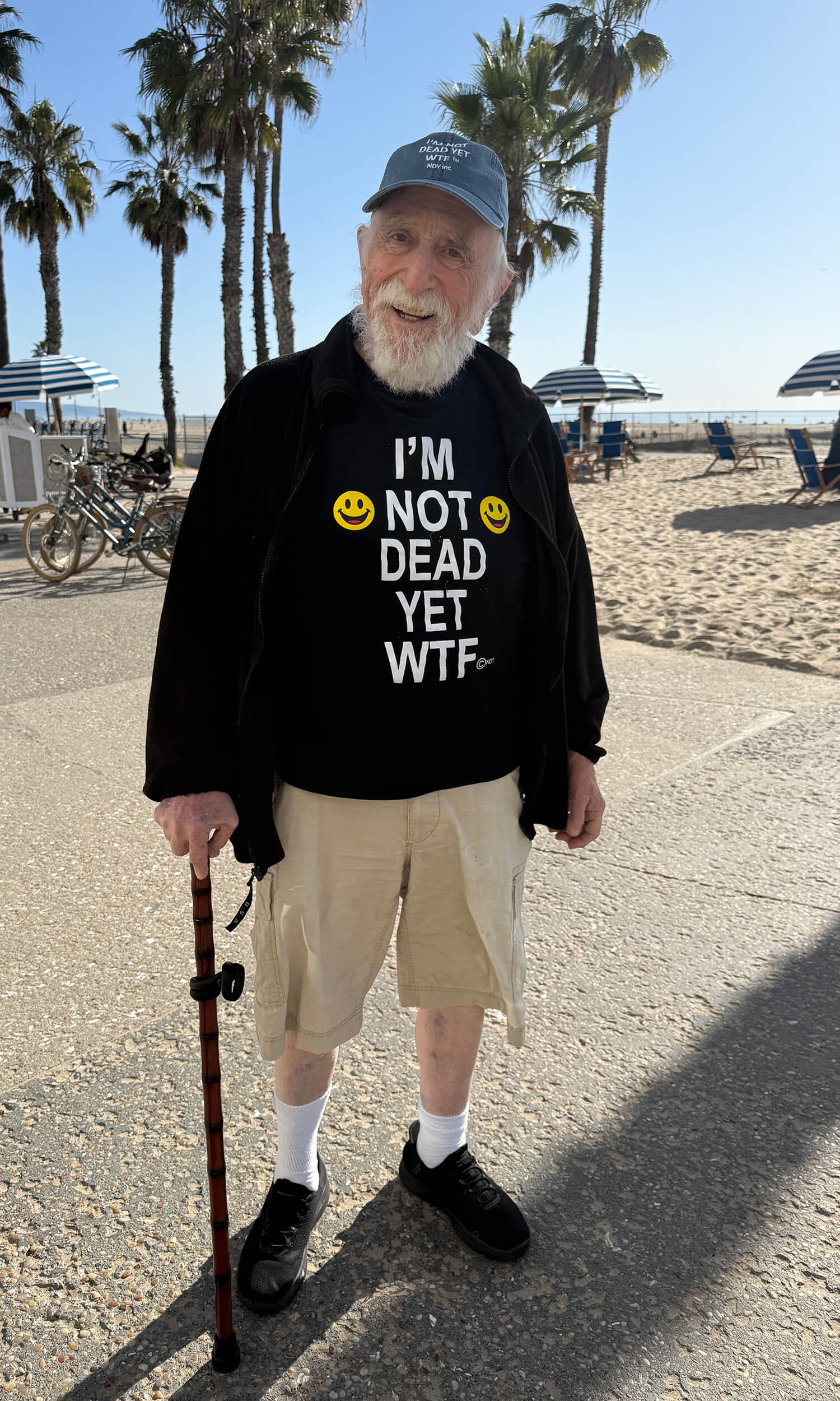 Jay wearing NDY shirt on the beach